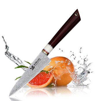 

BIGSUNNY Damascus Paring Knife 3.9" - 67 Layers Blade- Fruit Slicing Knife with Big Leaf Sandalwood Handle - Handmade