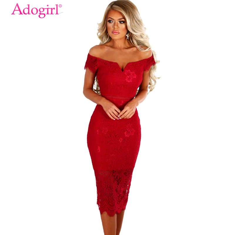 Adogirl кружевное платье средней длины в горошек для женщин, модное сексуальное платье с вырезом лодочкой и открытыми плечами, облегающее вечернее платье, дешевые праздничные платья, одежда, Vestidos