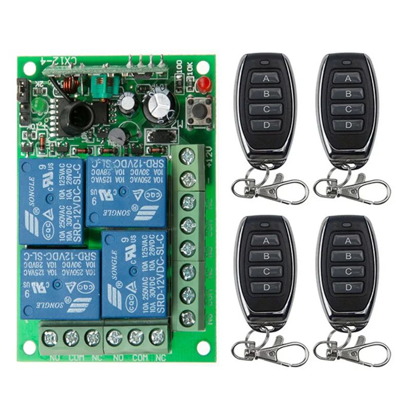 DC12V 24V 4CH 4 CH Беспроводной RF пульт дистанционного управления светильник 10A релейный выход радиоприемник Модуль+ передатчик гаражные двери/лампа