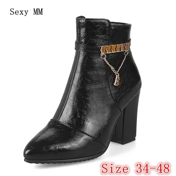 

Spring Autumn Women Ankle Boots Square High Heel Woman Short Boots Ladies Shoes botas Plus Size 34 - 40 41 42 43 44 45 46 47 48