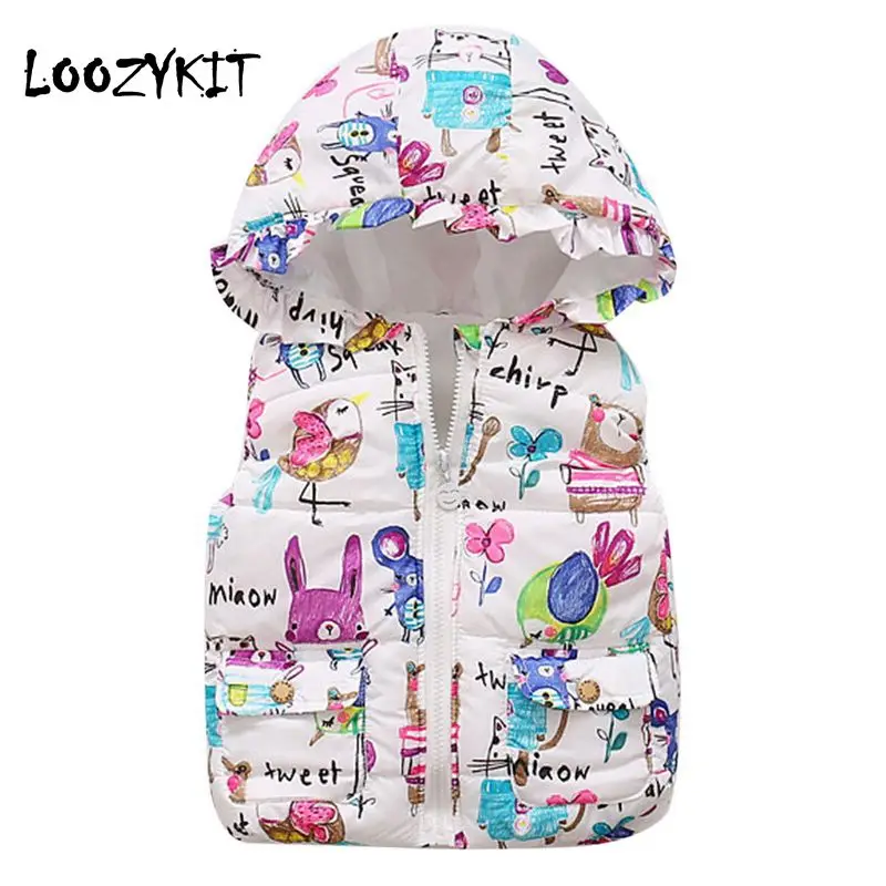 

Loozykit 2019 New Spring Girls Vests Children's Cotton Winter Warm Vest Baby Girls Hooded Waistcoat Girls Print Vest Outerwear