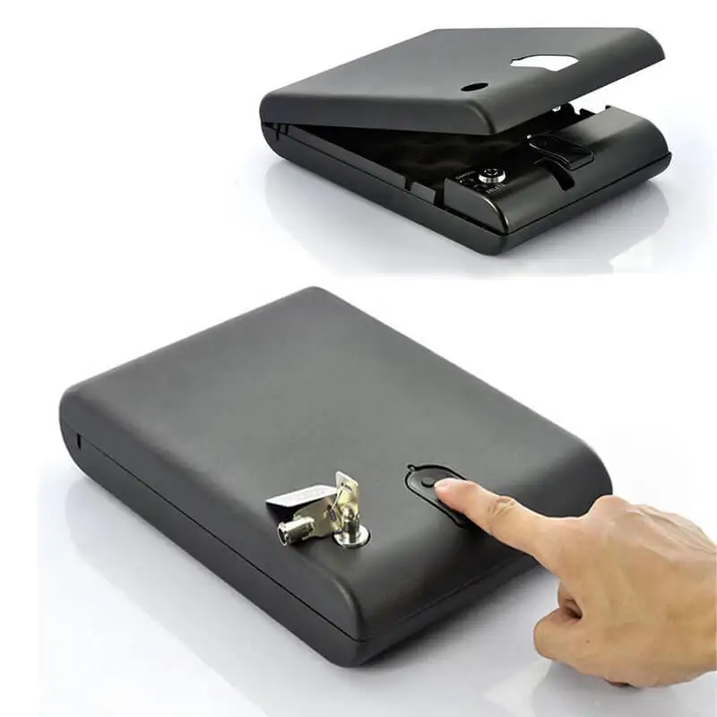

Portable Fingerprint Gun ammo Safes Box Solid Steel Money Cash Jewelry Security Optical Sensor Anti-theft Secret Lock Strong Box