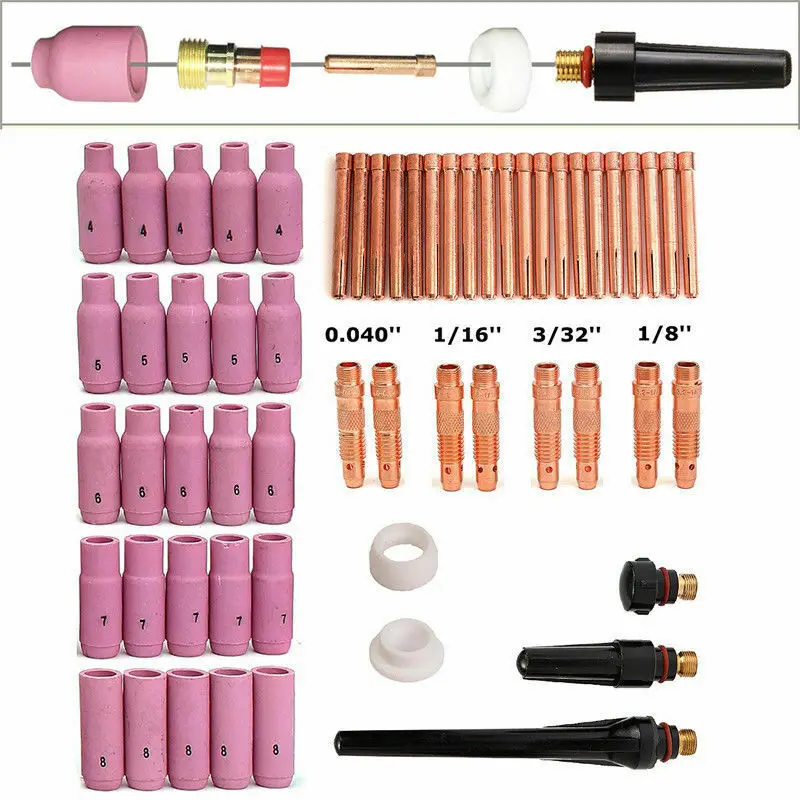 

58pcs TIG Welding Torch Consumables Kit Ceramic Cup Collet Body For WP-17/18/26