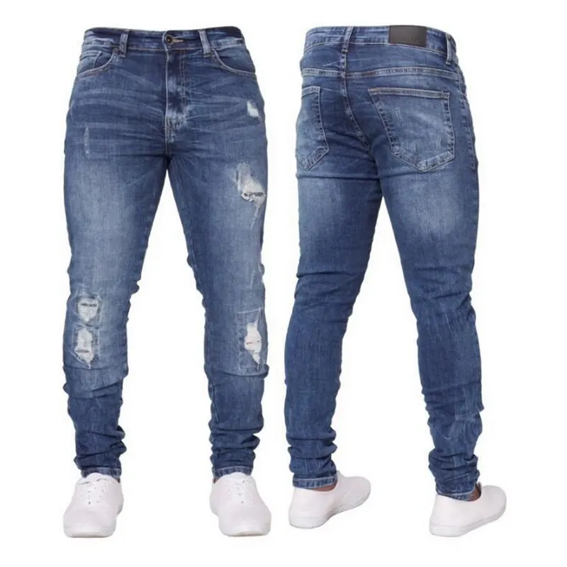 LASPERAL, обтягивающие мужские джинсы, сексуальные, рваные, эластичные, джинсовые брюки, мужские, Осенние, прямые, уличная одежда, узкие джинсы размера плюс