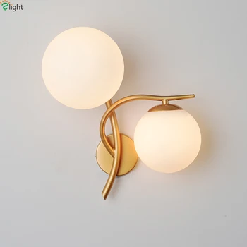 

Modern Simple Gold Metal 2 Lights Led Wall Lights Lustre Glass Ball Bedroom Led Wall Light Led Wall Lamp Led Luminaria Fixtures