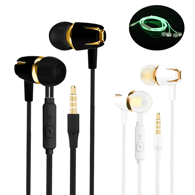 

Glowing Earphones 3.5mm Plug Volume Control Earphone 3.5MM Wired Luminous Headset Earbuds With Mic For Xiaomi Huawei Phone