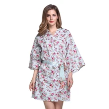 Новое Стильное женское хлопковое Ночное платье с синими цветами для невесты, свадебное сексуальное короткое платье с принтом кимоно, летнее домашнее платье