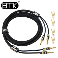 EMK Bi-Wire Banana Plug Spade cable 3m 5m Hifi 4N 99.99% Nylon Braided OFC Y plug audio cable amplifier Speaker home theater fever speaker wire audio cable professional hifi speaker wire 4n oxygen free copper banana y plug