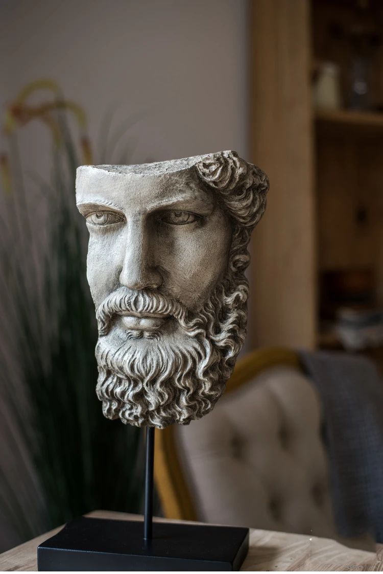 Resin Half Face Statue Abstract Statuettes Freud Face Prometheus Face Mask Sculpture for Office Vintage Home Decoration