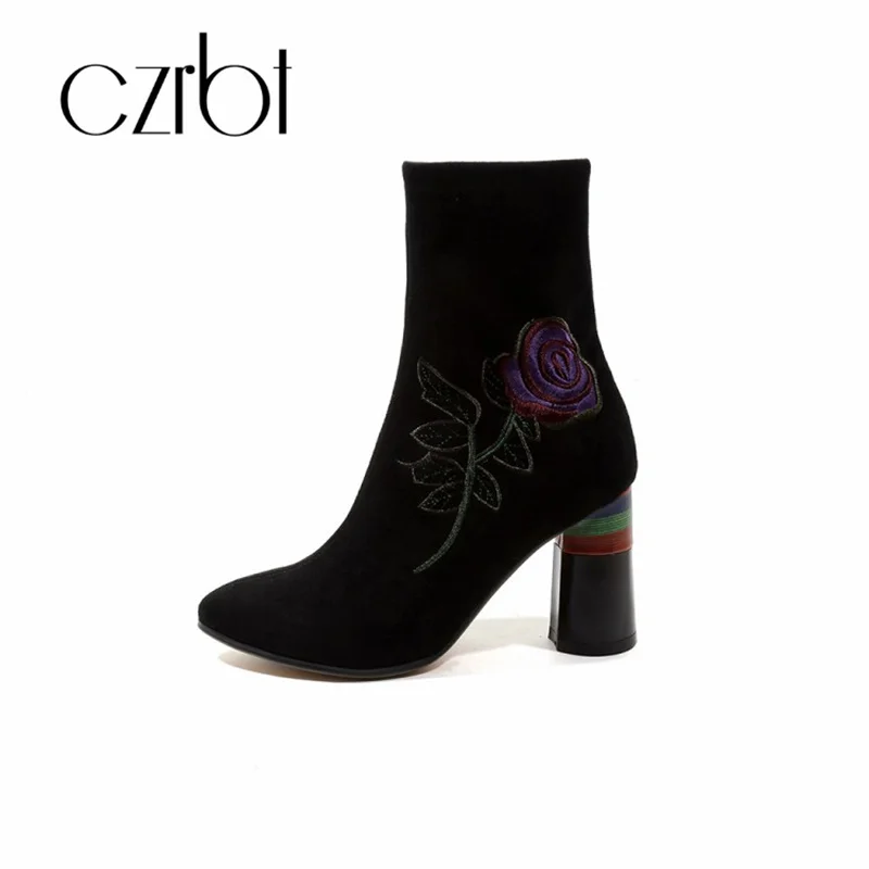 

CZRBT new style shoes women's short tube embroidery thick and women's boots wear - resistant warm fashion women's shoes
