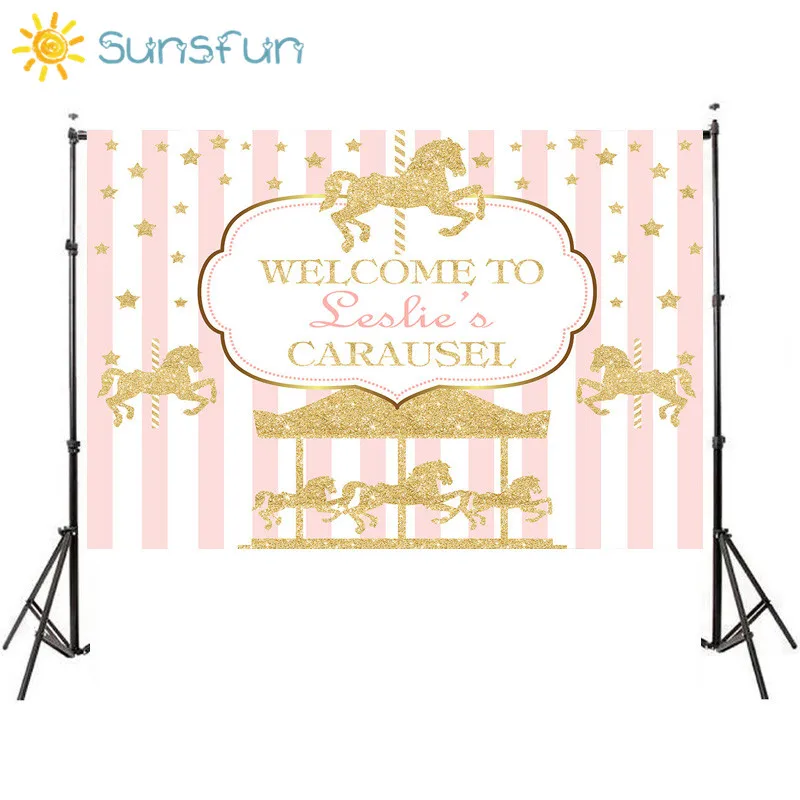 Sunsfun фон для фотосъемки с изображением полоска карусель лошадка розовый цирк