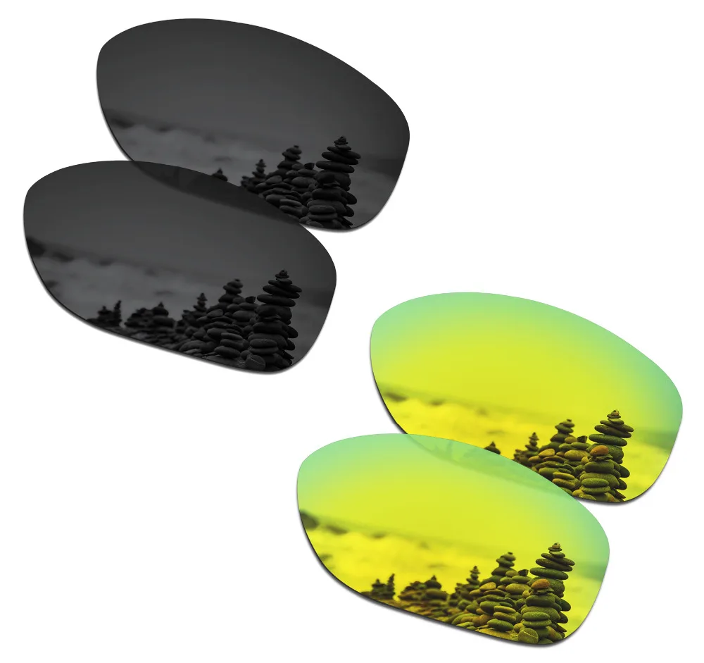 

SmartVLT 2 Pairs Polarized Sunglasses Replacement Lenses for Oakley Pit Bull Stealth Black and 24K Gold
