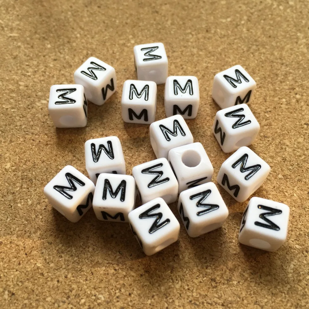 Free Shipping 8*8MM Single Initial M Printing Acrylic Letters Beads DIY Jewelry Findings Ornament Accessory Plastic Alphabet | Украшения и
