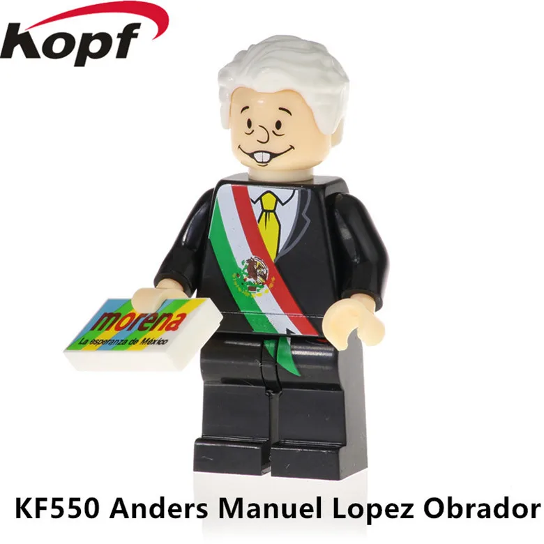 

50Pcs KF550 Super Heroes Building Blocks Figures Tommy Chong Anores Manuel Lopez Obrador Action Bricks Model For Children Toys
