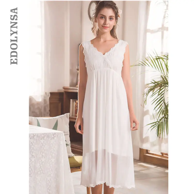 

White Lace Backless Cami Nightdress Women High Waist Sleepwear Sexy V Neck Sleeveless Summer Lingerie Nightgowns Sleepshirts T57