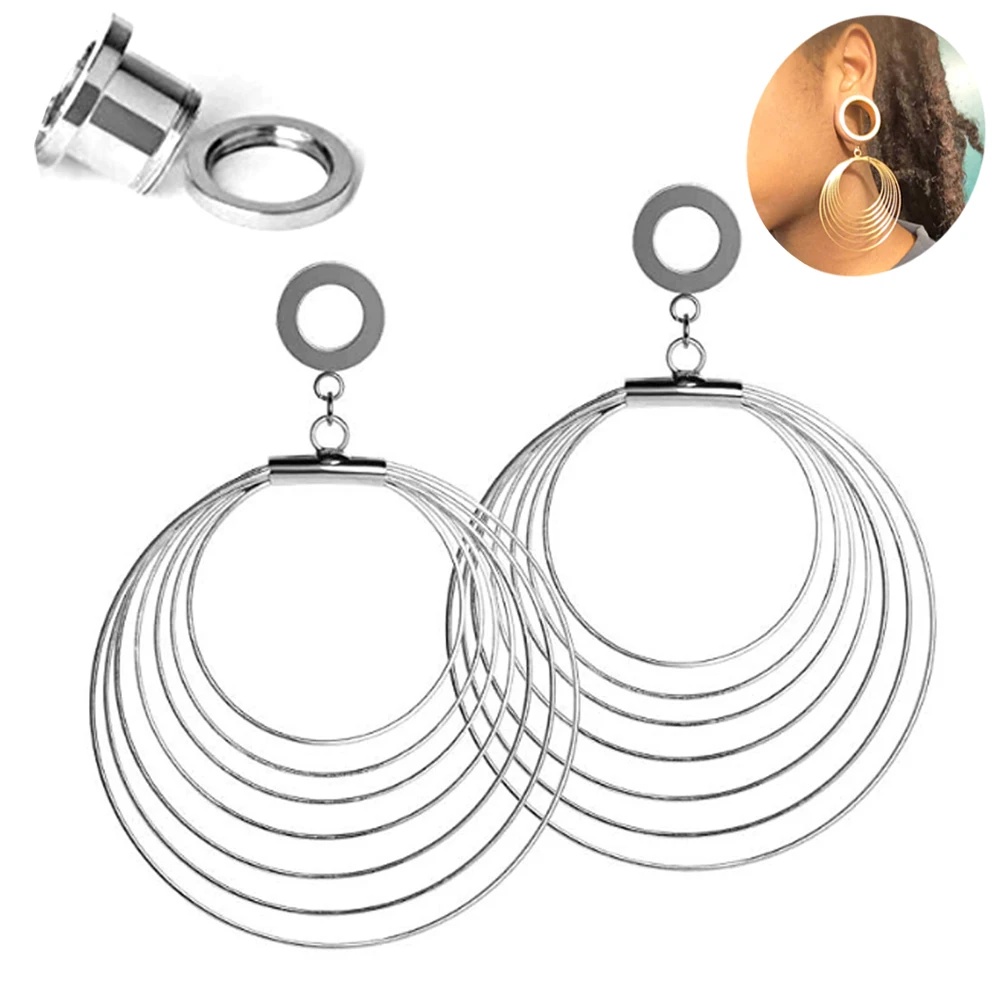 

PAIR Screw Ear Piercing Gauge Stainless Steel Multilayer Dangle Plug Flesh Tunnel Ear Plug Fashion Expander Piercing Jewelry