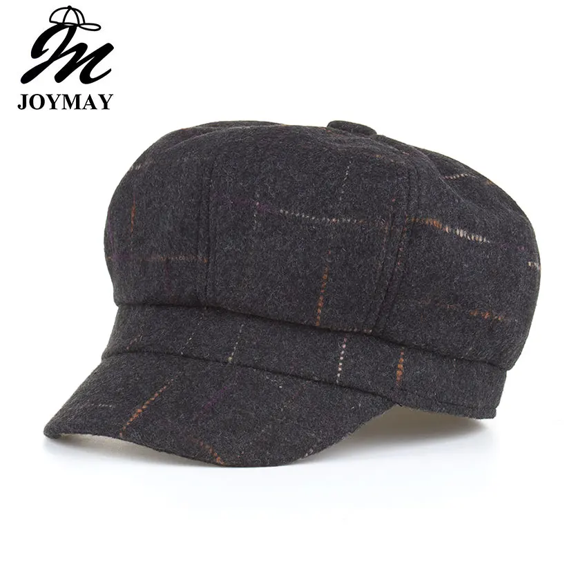

Joymay 2018 High quality Fashion New Women Wool Colorful Grid Beret Female Bonnet Caps Winter Warm Hat Cap BR018