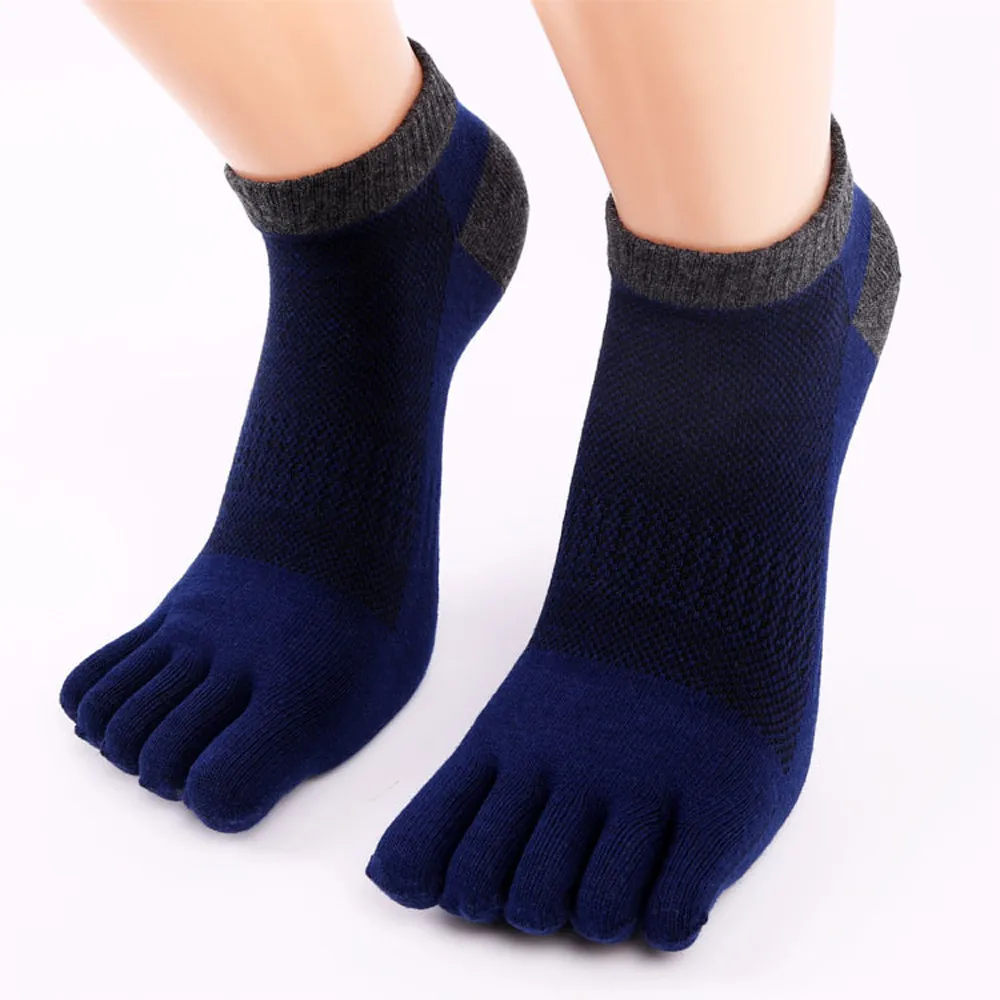 Удобные хлопковые носки с низкой лодыжкой модные повседневные Нескользящие хлопковые носки с пятью пальцами однотонные skarpetki meia A75 - Цвет: Тёмно-синий