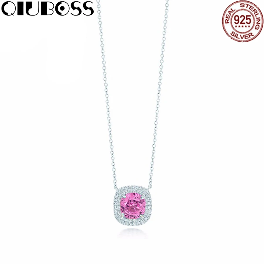 

QIUBOSS TIFF 925 Sterling Silver Brand Authentic Zirconia Geometric Necklace Personality Ladies Zircon Necklaces