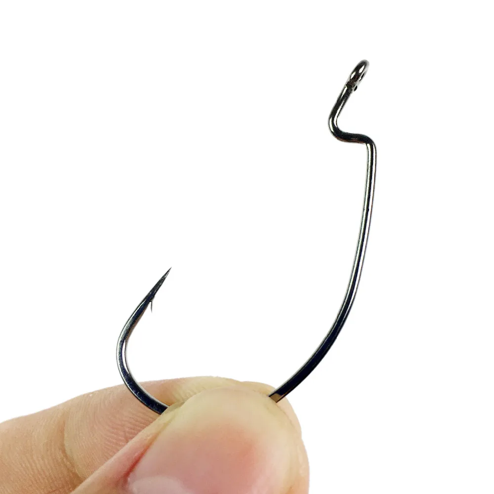 10pcs 1 pack POHU Size 12 10 8 5 4 3 2 1 2/0 1/0 3/0 4/0 Crank Worm Carbon Steel Soft Baits Lures Offset Hooks Fishing Hooks
