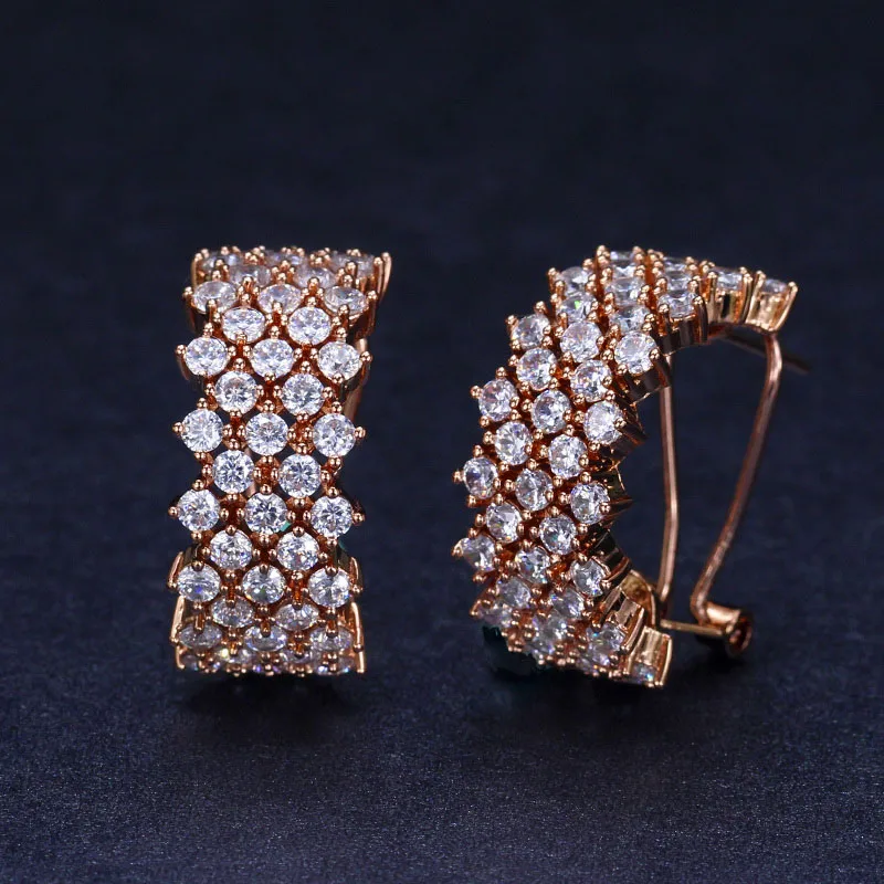 rose gold color CWWZircons высокое качество серебро и Роза золотого цвета Блестящий AAA кубический цирконий камень проложили круглые серьги-кольца для женщин CZ248 - Окраска металла: rose gold color