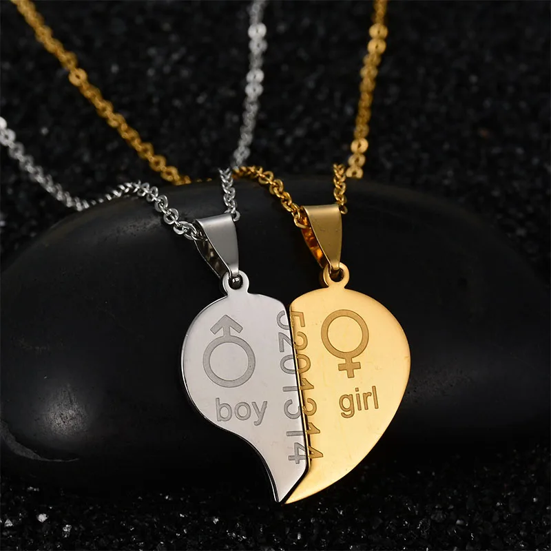 2 Pcs/Lot Lovely Heart Boy And Girl Pendant Necklace For Lovers Never