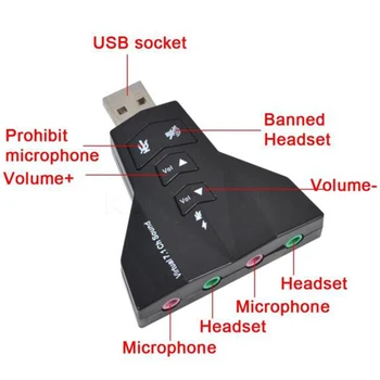 

NOYOKERE Microphone MIC Headset 7.1 Ch 3D Audio Card Converter Double Sound Card Virtual 7.1 Channel USB 2.0 Audio Adapter Dual