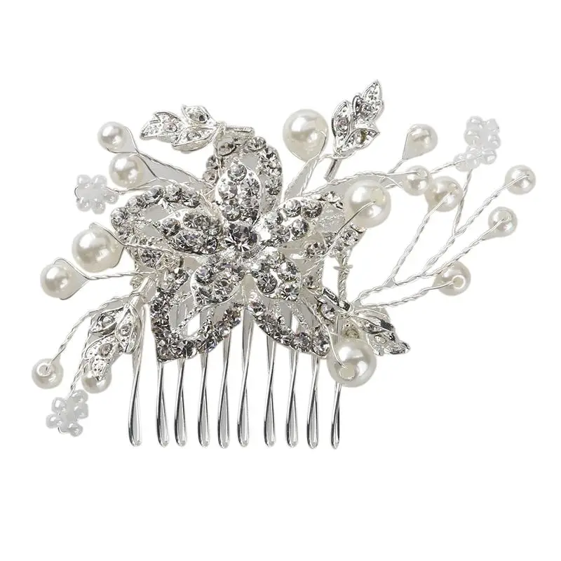 Charm Bridal Wedding Silver Crystal Pearls Women Hair Comb Clip