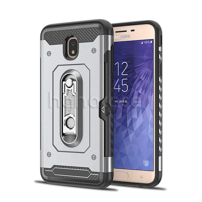 Flash Deal 500pcs Soft TPU Hard PC With Card Slot Holder Case For Samsung J3 J5 J7 2016 2017 J4 J6 J8 2018 Heavy Duty Metal Kickstand Cover 14