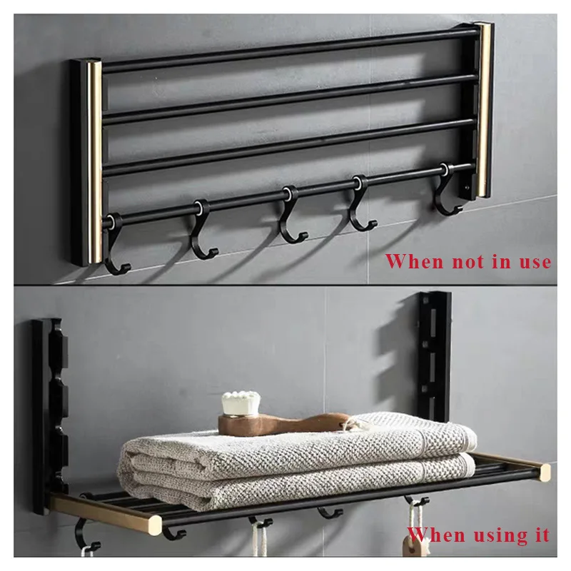 Nail Free Space Aluminum Invisible Folding Towel Rack Single Double Towel Bar Towel Ring Clothes Hook Bathroom Accessories E Nail Free Space Aluminum Invisible Folding Towel Rack Single Double Towel Bar Towel Ring Clothes Hook Bathroom Accessories E