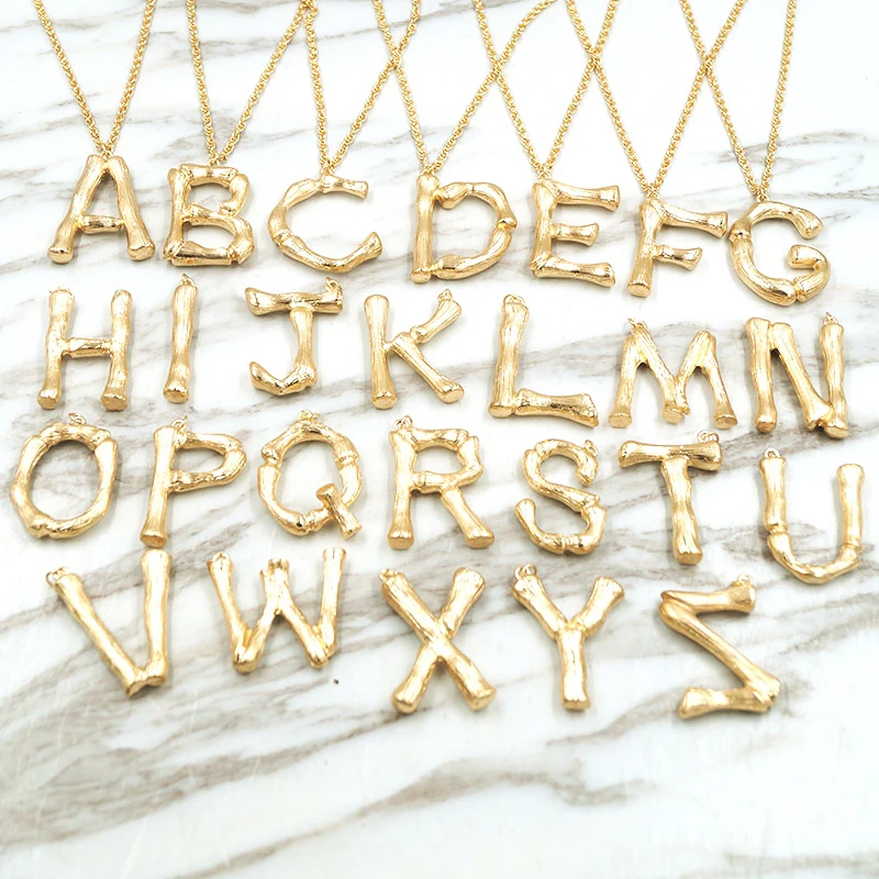 Big Bamboo Letter Necklace Pendant 