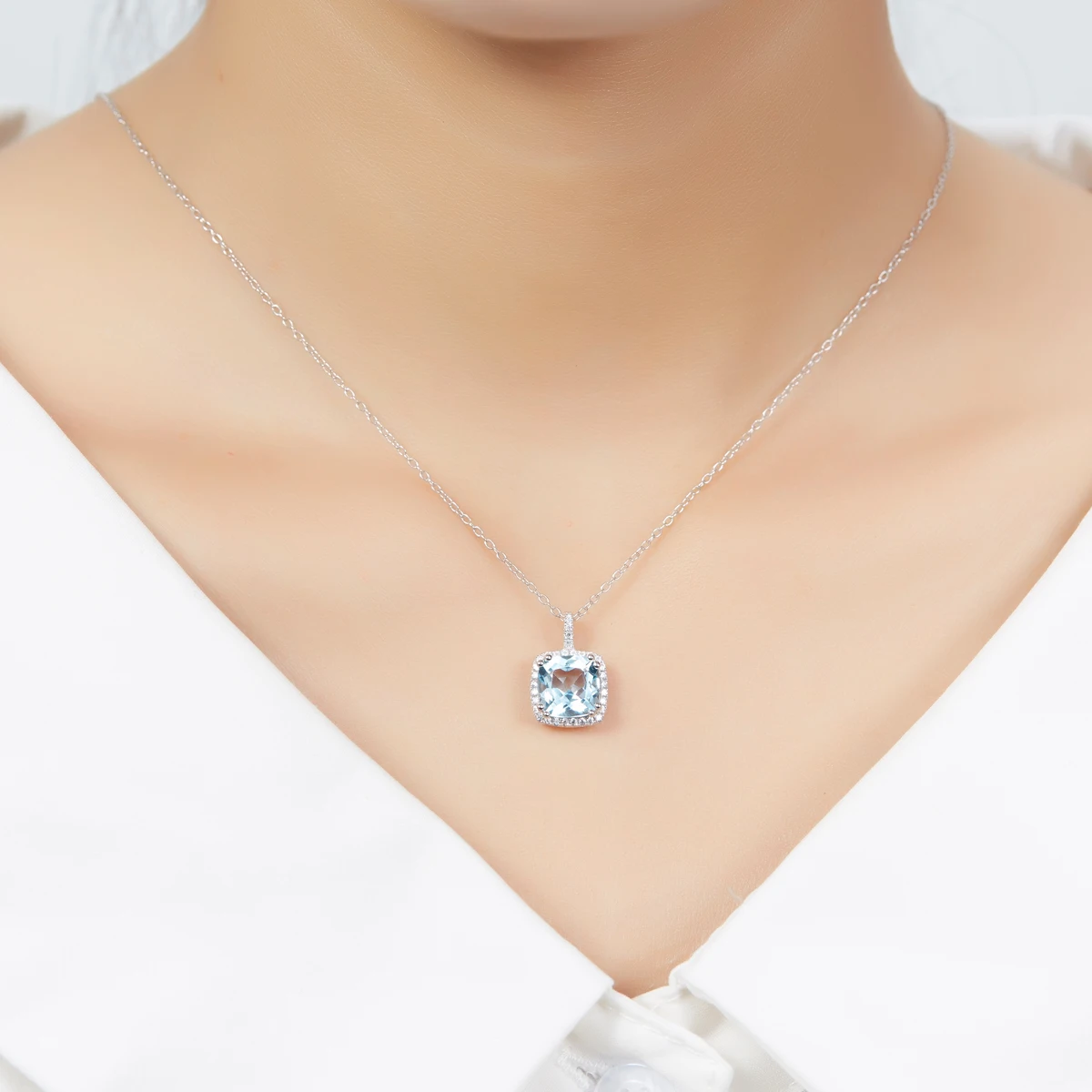 

Hutang Genuine Blue Topaz Halo Jewelry Sets 925 Sterling Silver Pendant Ring Earrings Gemstone Fine Wedding Jewelry for Women