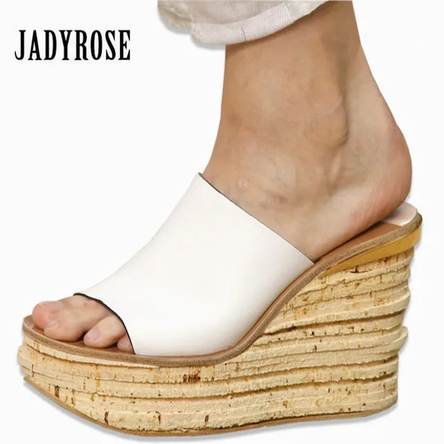 JADY ROSE White Women Wedge Sandals 12CM High Heels Platform Pumps Gladiator Sandal Ladies Slides Wedges Creepers Slippers Mules