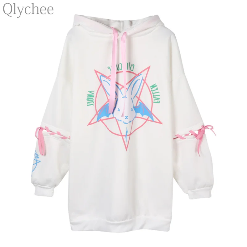 Qlychee秋レースアップパーカー漫画ウサギ五芒印刷トレーナーカワイイ長い袖緩い女性トラックスーツ Women Tracksuit Printed Sweatshirtsweatshirt Kawaii Aliexpress Qlychee秋レースアップパーカー漫画ウサギ五芒印刷トレーナーカワイイ長い袖緩い女性トラックスーツ Women Tracksuit Printed Sweatshirtsweatshirt Kawaii Aliexpress