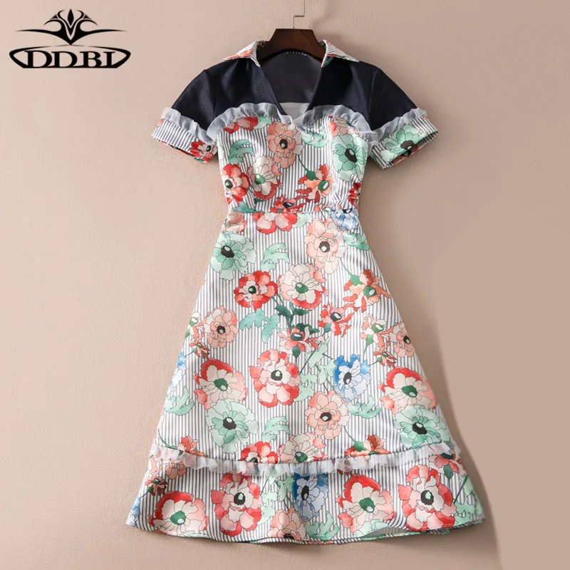 cartoon print shirt dress contrast dresses designer runway dress high quality 2018 20180526