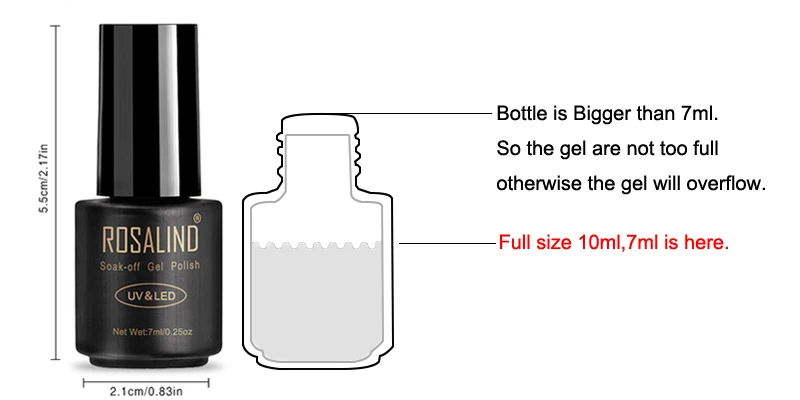 ROSALIND Гель-лак для ногтей Полупостоянный УФ-гель Гибридный Vernis 7 мл для ногтей праймер лак для ногтей маникюр полилак основа верхнее покрытие