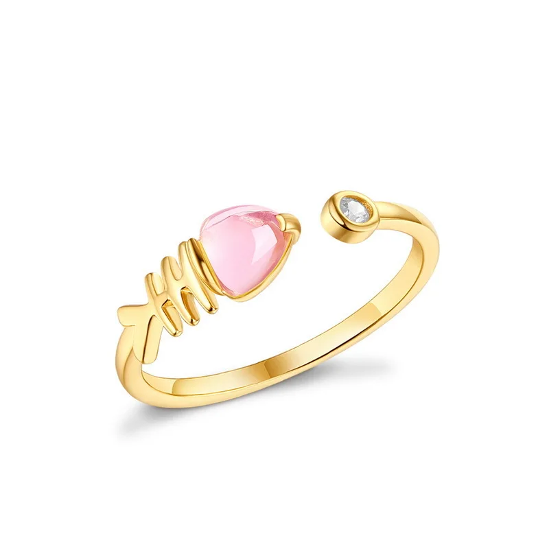 

Luxury Original Design Female Opening Rings S925 Sterling Silver Pink Crystal Fish Bone Rings for Women Party Jewelry Anillos