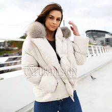 CX-G-D-04B, Женское зимнее теплое пальто из натурального Лисьего меха, утиный пух