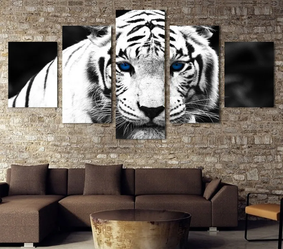 5 Pecas Pintura Copias Da Lona Tigre Branco Olhos Azuis Paineis De 5 Pecas Pintura Copias Da Lona Tigre Branco Olhos Azuis Paineis De