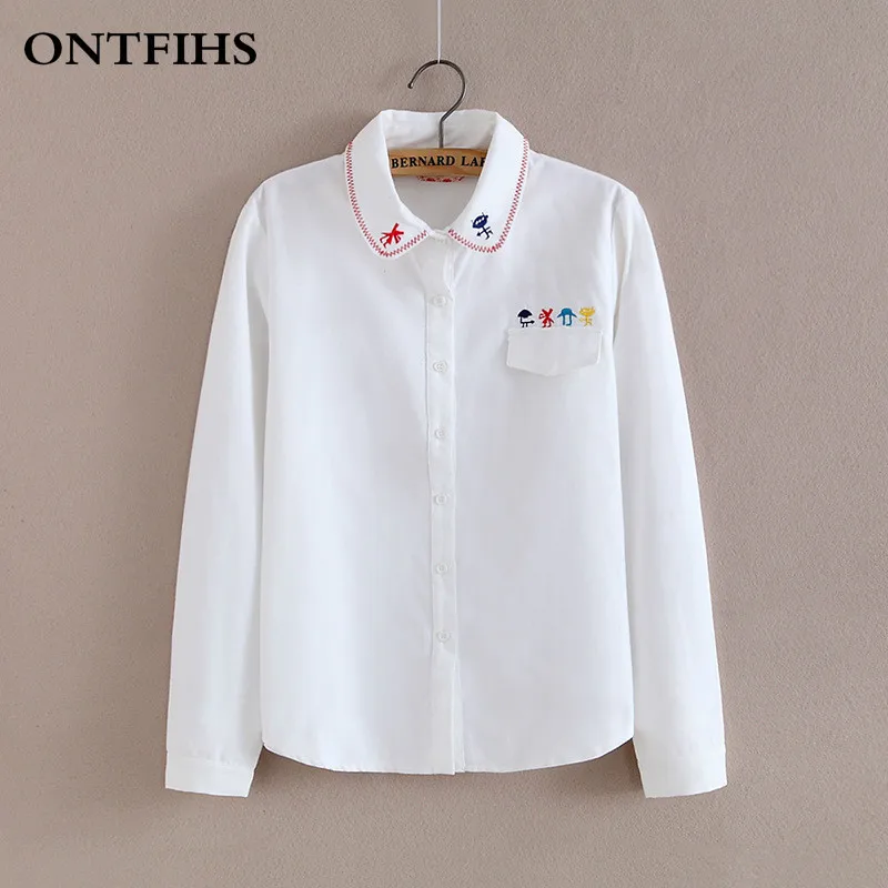 Spring Korean Style Women White Blouses Ladies Long Sleeve Embroidery ...