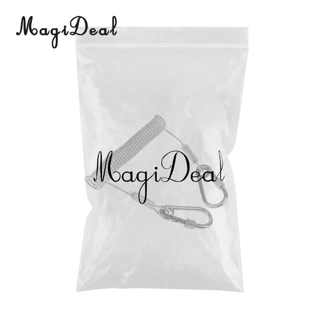 MagiDeal Durable Stainless Steel 1.6m Retractable Wire Coiled Lanyard Safety Rope With Lock Carabiners Rowing Boat Part Supplies