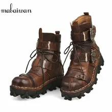 Mabaiwan/; Мужская обувь из натуральной воловьей кожи; ботинки в байкерском и военном стиле; мужские ботинки для верховой езды на шнуровке в стиле панк-рокер