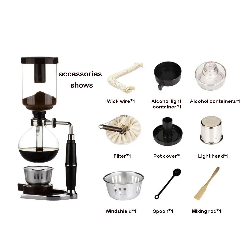 Домашний стиль, сифон, Кофеварка, чайник, сифон, вакуумная кофеварка, стеклянная кофейная машина, фильтр, 3 чашки, 5 чашек