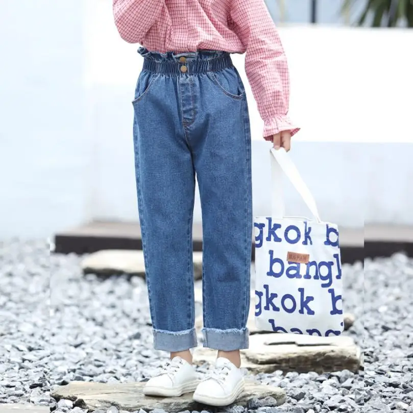 Children s denim pants 2019 Autumn new high waist girls jeans casual loose trousers modis kids clothes jeans Y1784