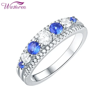 

Wuziwen 925 Sterling Silver Promise Ring For Women Blue And White Zircon Wedding Jewelry Eternity Band