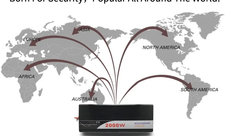 ИБП Инвертор 2000 Вт Чистая синусоида Инвертор с зарядным устройством 12V 24V 48v Инвертор постоянного тока в переменный 220V 230V 240v Инвертор солнечной энергии