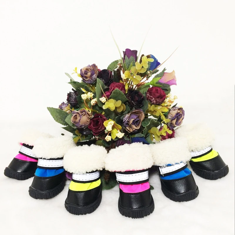

Reflective 4pcs/set Waterproof Anti-slip Pet Shoes for Small Dogs Cats Chihuahua Yorkie Thick Snow Dog Boots Socks