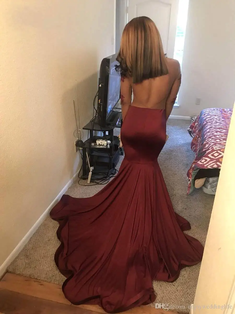 Vestidos de fiesta largos elegantes de gala 2019 сексуальное прозрачное с длинными рукавами выпускное платье цвета Бургунди с открытой спиной вечернее платье