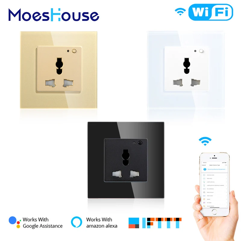 

Universal WiFi Smart Wall Socket 13A Outlet Glass Panel French APP Remote Control Works with Amazon Echo Alexa Google Home