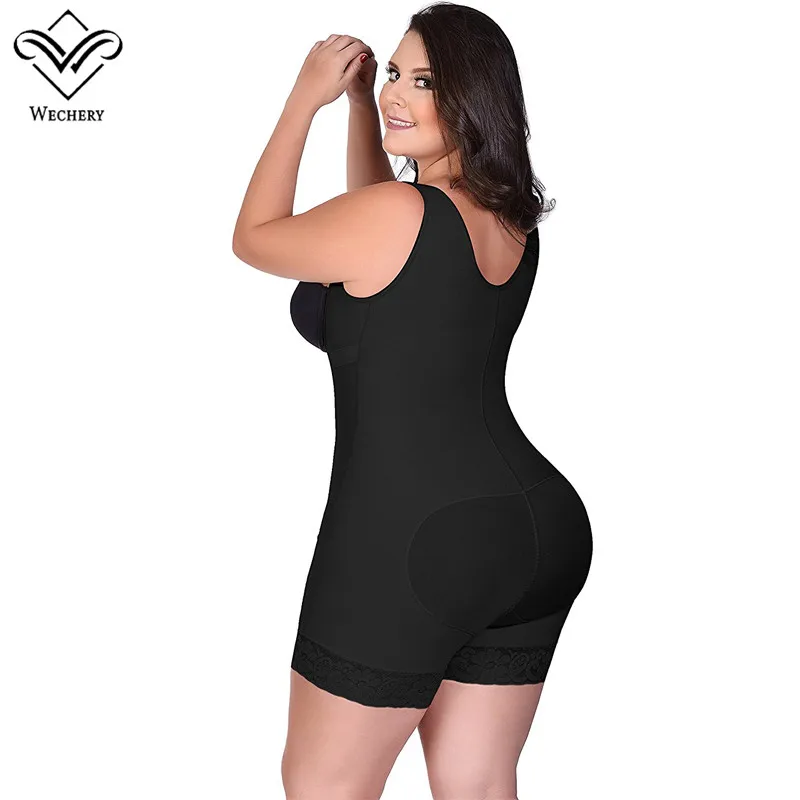 Wechery женский формирователь тела бесшовное боди с молнией для похудения, тренировка поясные корсеты, прикладочное Боди большой размер S-6XL - Цвет: Черный